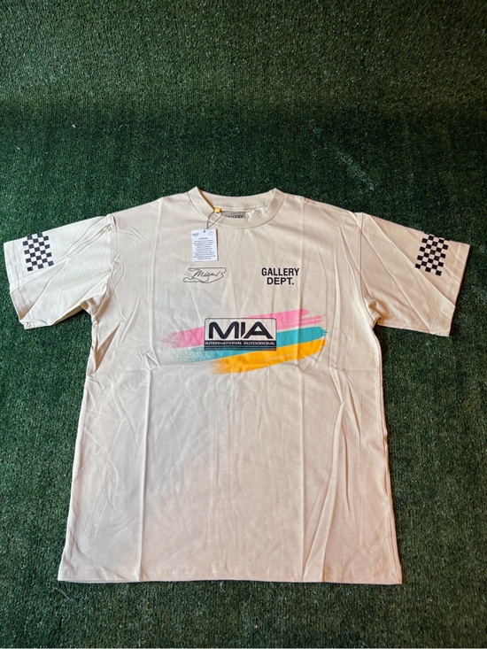 Gallery Dept Other - Gallery Dept Cream MIA Graphic Short Sleeve Tee with Multicolor Stripe